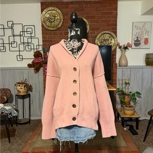 Free People Pink Button-Up Cardigan